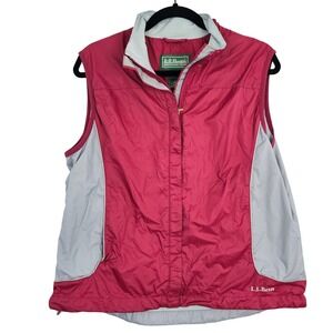 LL Bean Womens Vest Lightweight Full Zip Burgundy‎ Gray Sleeveless Jacket Large